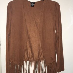 Fringe Vibes Suede Camel Sweater
